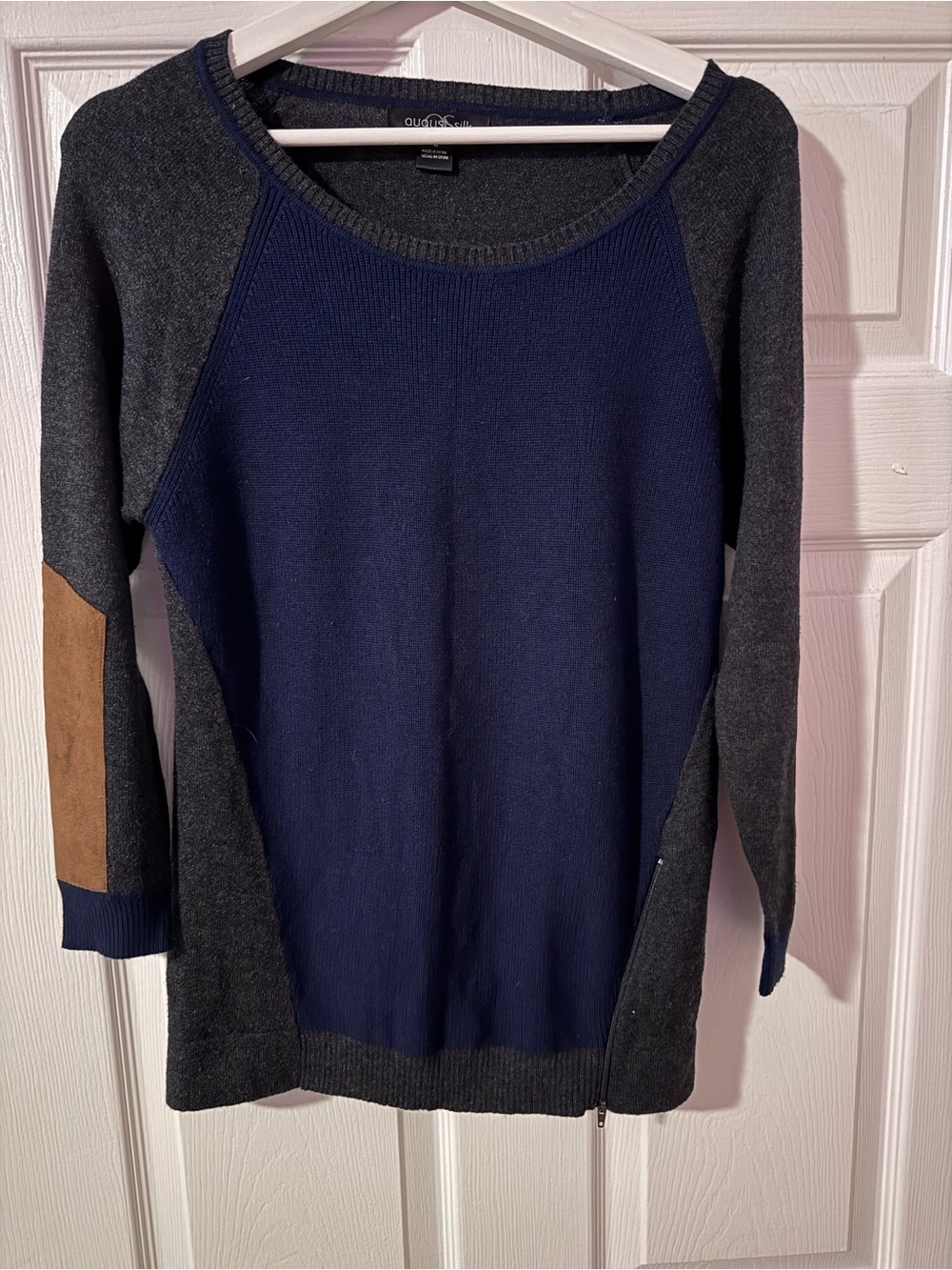 August Silk Navy,Charcoal & Brown Colorblock Sweater